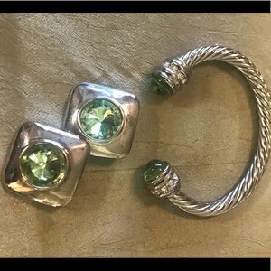 Peridot Color Stone Earrings and Bracelet